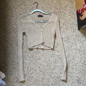 Stylish Beige Ribbed Women's Top